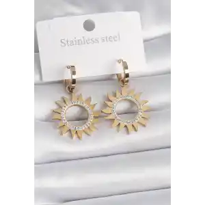316L Çelik Gold Renk Zirkon Taşlı Güneş Model Kadın Küpe