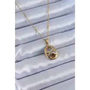 316L Çelik Gold Renk Zirkon Taşlı Kadın Kolye