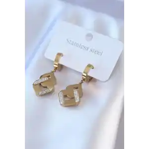 316L Çelik Gold Renk Zirkon Taşlı Kadın Küpe