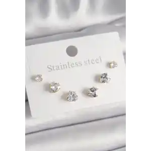 316L Çelik Gold Renk Zirkon Taşlı Kalp Model Kadın Küpe Seti