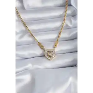 316L Çelik Gold Renk Zirkon Taşlı Kalp Model Sonsuzluk Detay Kadın Kolye