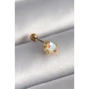 316L Çelik Gold Renk Zirkon Taşlı Kalp Tragus Piercing