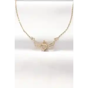 316L Çelik Gold Renk Zirkon Taşlı Kalpli Kanat Kolye
