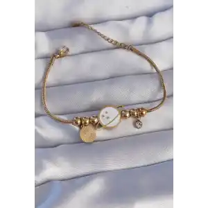 316L Çelik Gold Renk Zirkon Taşlı Mineli Satürn Tasarımlı Bileklik