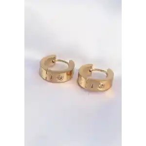 316L Çelik Gold Renk Zirkon Taşlı Minimal Model Halka Küpe