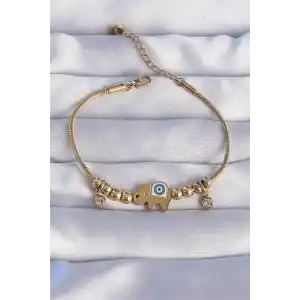 316L Çelik Gold Renk Zirkon Taşlı Nazarlı Fil Tasarımlı Bileklik