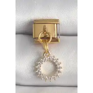 316L Çelik Gold Renk Zirkon Taşlı Sallantı Güneş Model Nomination Charm