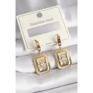 316L Çelik Gold Renk Zirkon Taşlı Yıldız İşlemeli Kadın Küpe