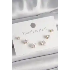 316L Çelik Gold Renk Zirkon Taşlı Yıldız Model Kadın Küpe Seti