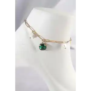 316L Çelik Gold Renk Zümrüt Taş Tasarımlı Halhal