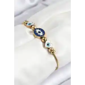 316L Çelik Göz Charm Model Gold Renk Kadın Bileklik