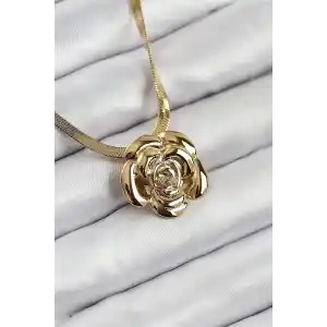 316L Çelik Gül Figürlü İtalyan Zincir Model Gold Renk Kadın Kolye