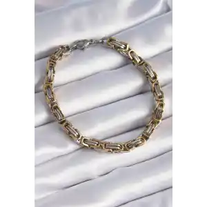 316L Çelik Gümüş Gold Renk Kral Zincir Model Erkek Bileklik
