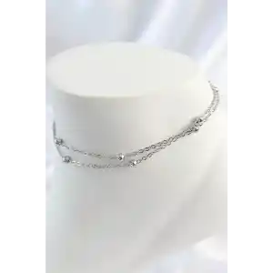 316L Çelik Gümüş Renk 2Li Topçuk Detay Zincir Model Kadın Halhal