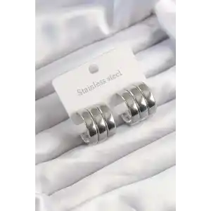 316L Çelik Gümüş Renk 3lü Görünüm Bombe Model Yarım Halka Küpe