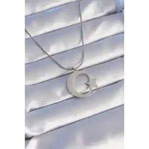 316L Çelik Gümüş Renk Ay Yıldız Model Unisex Kolye