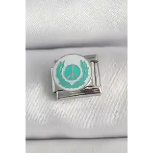 316L Çelik Gümüş Renk Beyaz Mavi Barış İşareti İşlemeli Nomination Charm
