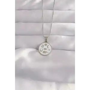 316L Çelik Gümüş Renk Beyaz Mineli Karışık Figürlü Tarot Kolye