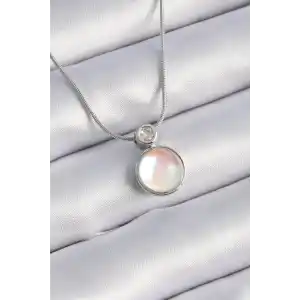 316L Çelik Gümüş Renk Beyaz Sedefli Vintage Model Kadın Kolye