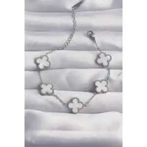 316L Çelik Gümüş Renk Beyaz Sedefli Yonca Bileklik