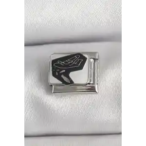 316L Çelik Gümüş Renk Beyaz Siyah Uçak İşlemeli Portre Model Nomination Charm