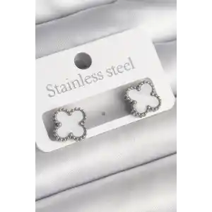 316L Çelik Gümüş Renk Beyaz Yonca Model Kadın Küpe