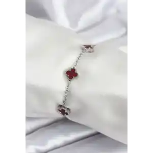 316L Çelik Gümüş Renk Bordo Baby Boy Yonca Kadın Bileklik