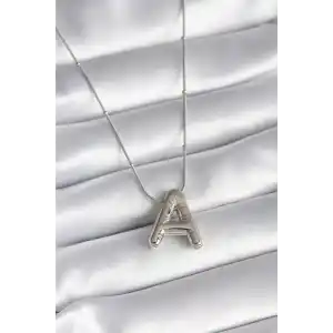 316L Çelik Gümüş Renk Bubble A Harf Model Kadın Kolye