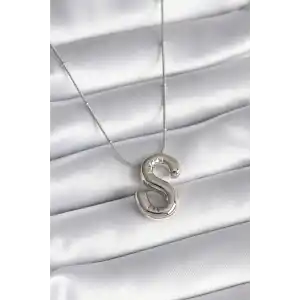 316L Çelik Gümüş Renk Bubble S Harf Model Kadın Kolye