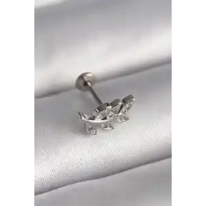 316L Çelik Gümüş Renk Dal Model Zirkon Taş Detaylı Tragus Piercing