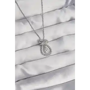 316L Çelik Gümüş Renk Fiyonk Detaylı Zirkon Taşlı Damla Model Kolye