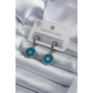 316L Çelik Gümüş Renk Geometrik Model Zirkon Taş Detay Kadın Küpe