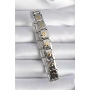 316L Çelik Gümüş Renk Gold Yıldız İşleme Nomination Charm Bileklik