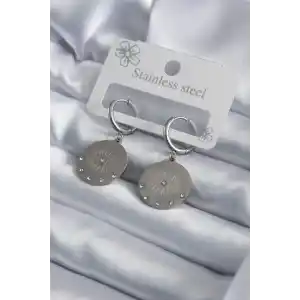 316L Çelik Gümüş Renk Göz İşleme Zirkon Taş Detay Kadın Küpe