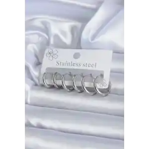 316L Çelik Gümüş Renk Halka Kadın Küpe Seti