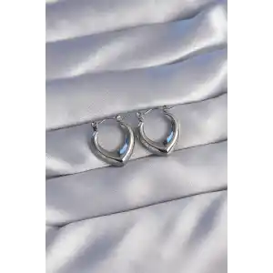 316L Çelik Gümüş Renk İçi Oval Tasarımlı Küpe