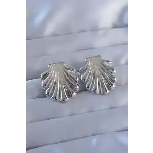 316L Çelik Gümüş Renk İstiridye Model Küpe
