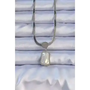 316L Çelik Gümüş Renk İtalyan Zincir Ezme Taşlı Kolye