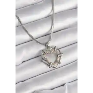 316L Çelik Gümüş Renk İtalyan Zincir Mix Renk Zirkon Taş Detay Kalp Model Kadın Kolye