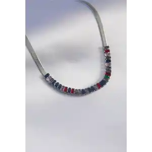 316L Çelik Gümüş Renk İtalyan Zincir Model Renkli Zirkon Taşlı Kadın Kolye