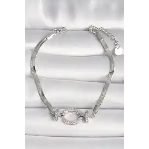 316L Çelik Gümüş Renk İtalyan Zincir Model Zirkon Taşlı Halka Figür Kadın Bileklik