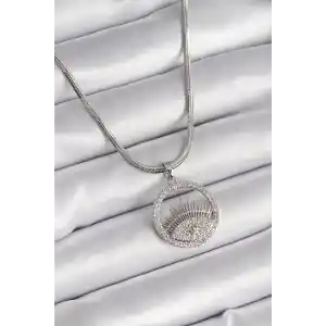 316L Çelik Gümüş Renk İtalyan Zincir Zirkon Taşlı Göz Model Kadın Kolye