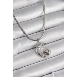 316L Çelik Gümüş Renk İtalyan Zincir Zirkon Taşlı Halil Figür Kalp Detay Kadın Kolye