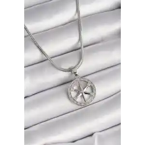 316L Çelik Gümüş Renk İtalyan Zincir Zirkon Taşlı Kutup Yıldız Model Kadın Kolye