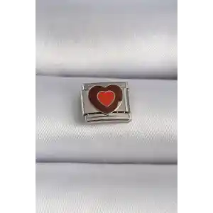 316L Çelik Gümüş Renk Kahverengi Kalp İşlemeli Nomination Charm