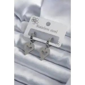 316L Çelik Gümüş Renk Kalp Model Kelebek İşleme Kadın Küpe