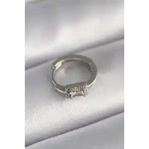 316L Çelik Gümüş Renk Kare Zirkon Taşlı Tragus Piercing