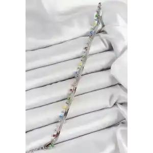 316L Çelik Gümüş Renk Karışık Renkli Kristal Taşlı Kadın Bileklik