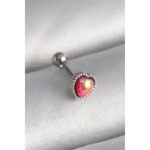 316L Çelik Gümüş Renk Kırmızı Mineli Kalp Tragus Piercing