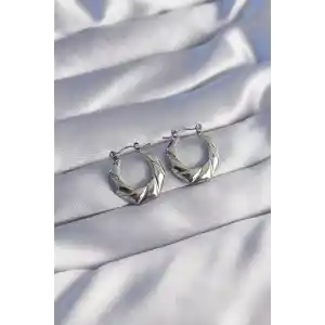 316L Çelik Gümüş Renk Kıvrımlı Görünüm Geometrik Model Küpe